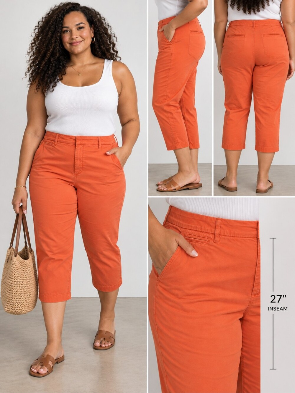 JM Collection Size 16 Burnt Orange Stretch Cotton Capri Pants
